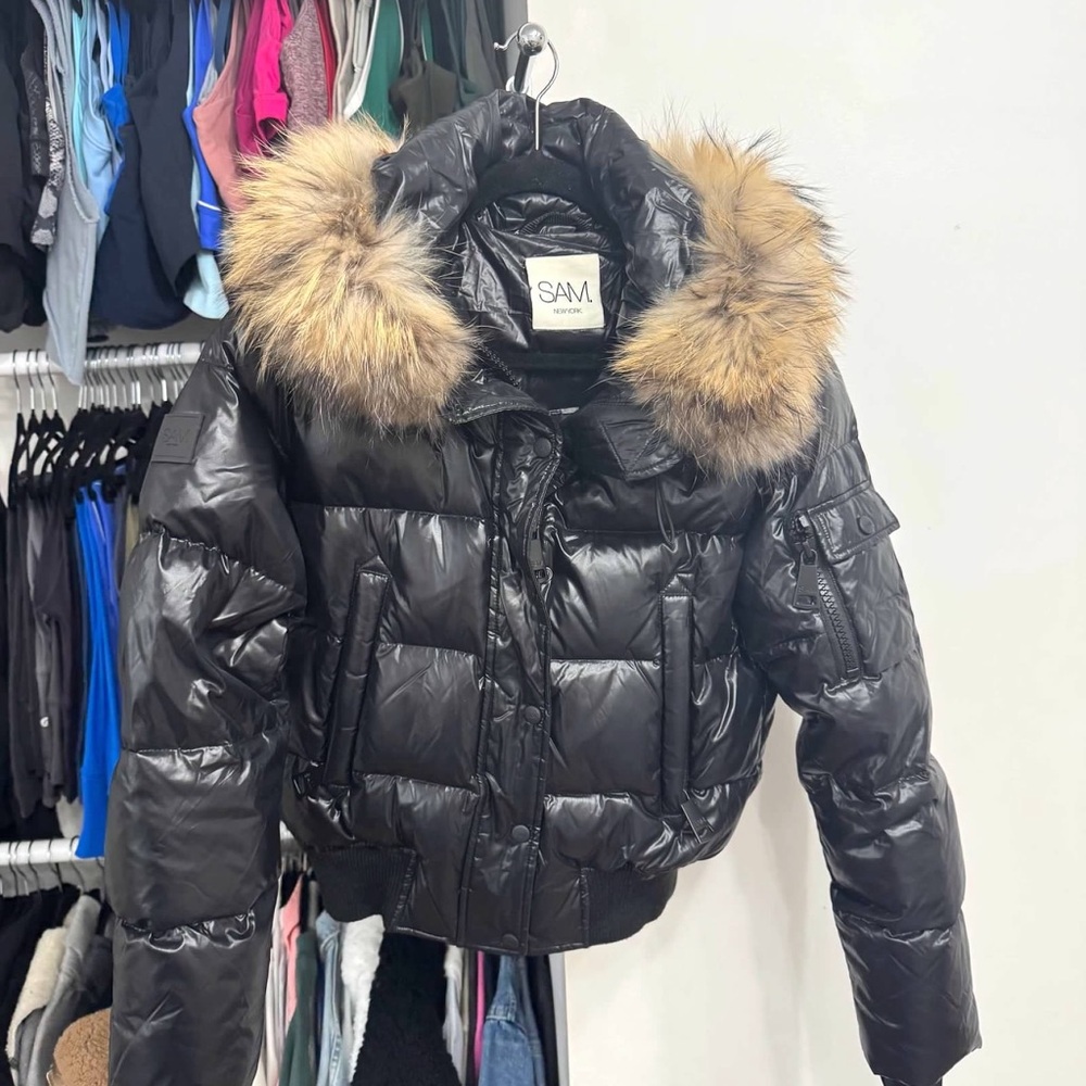 SAM. Women's Black Bomber Jacket with Faux Fur Trim